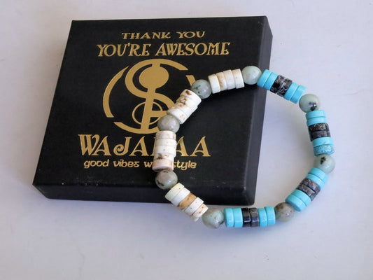 Heishi Gemstone Beads, Sea Sediment Jasper turquoise blue/ White White Turquoise. Tibetan Magical Natural Stripe Raja Kayu Bead King  Wood