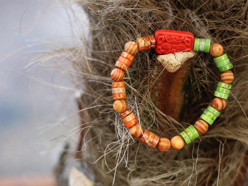 Heishi Gemstone Beads, Sea Sediment Jasper White turquoise and turquoise blue . Combined with Tibetan Magical Natural Stripe Raja Kayu Bead