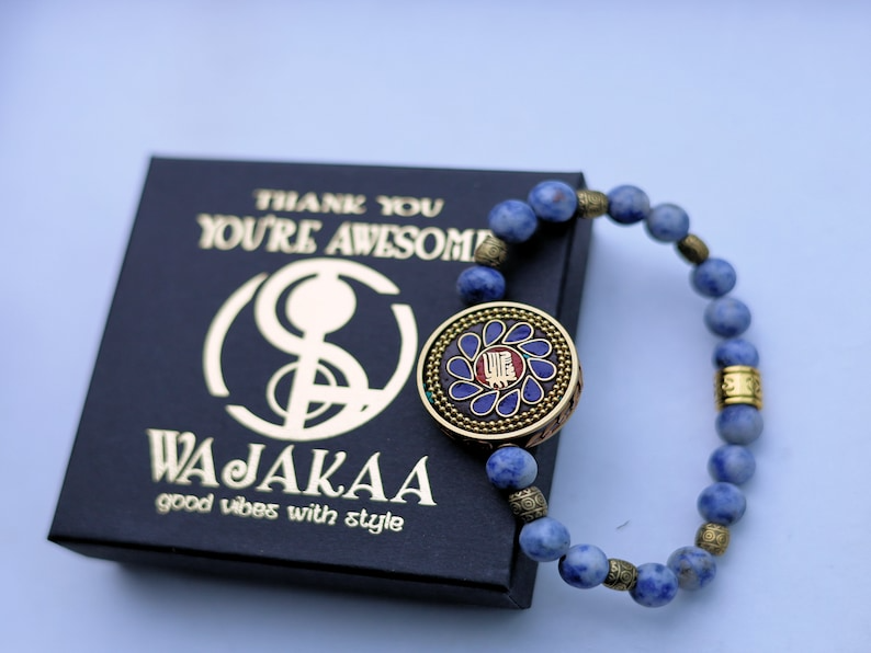 Blue Spot Jasper Beads with Handmade Nepalese Buddhist Tibetan Brass Metal & Clay Loose Craft Bead. Your satisfaction, our pursuit.