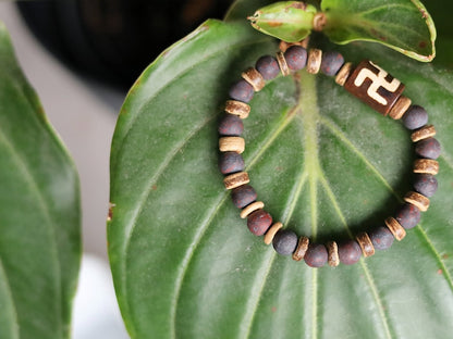 Rare Natural frosted Brecciated Jasper bracelet with Swastika Rare Treasure Tibetan Dzi.