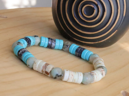 Heishi Gemstone Beads, Sea Sediment Jasper turquoise blue/ White White Turquoise. Tibetan Magical Natural Stripe Raja Kayu Bead King  Wood