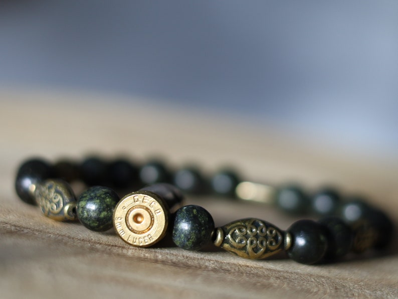 Uncommon real 9mm Luger Bullet bracelet with Strong Serpentine. Bullet Name Meaning: Its Powerful Symbolism, Destiny and Luck.