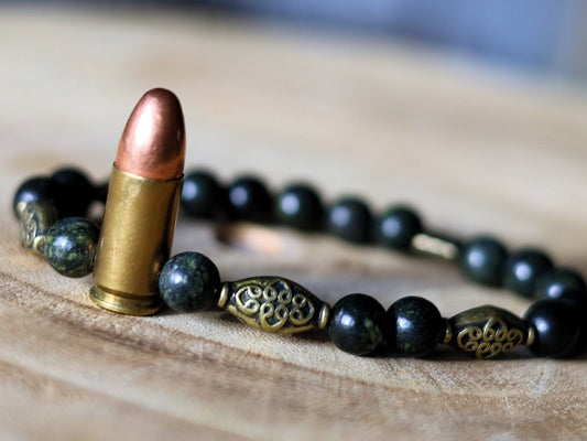 Uncommon real 9mm Luger Bullet bracelet with Strong Serpentine. Bullet Name Meaning: Its Powerful Symbolism, Destiny and Luck.