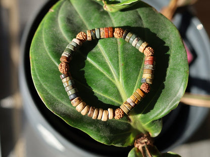 Heishi Gemstone Beads, Picasso Jasper Gemstone and Round Rudraksha beads. With beautiful Disc coconut beads 8mm Light brown