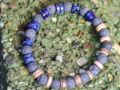 Heishi Gemstone Beads, Picasso Jasper Gemstone and grey Lava and beautiful Disc coconut beads. Super trendy for him & her