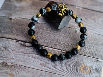 Bracelet Zebra Jaspers energy bracelet with Tibetan Style Alloy Bead, Dragon Head, Antique Golden and Tibetan Style Alloy Beads.