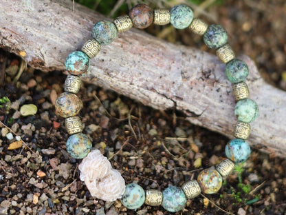 African Turquoise Beads with Gypsum Desert Rose Genuine. Combined with Tibetan Style Alloy Beads, Antique Golden Color