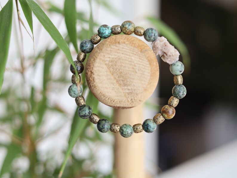 African Turquoise Beads with Gypsum Desert Rose Genuine. Combined with Tibetan Style Alloy Beads, Antique Golden Color