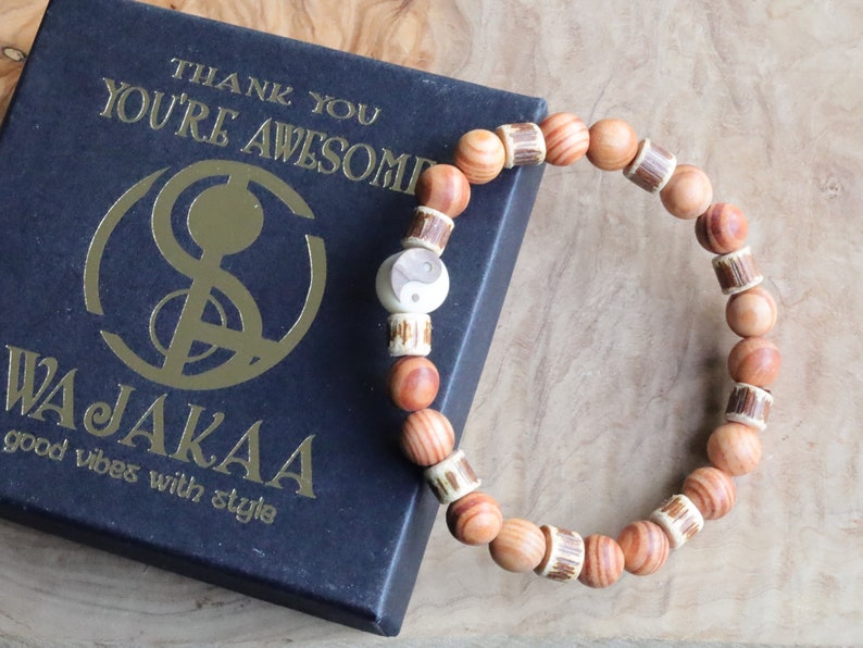 Lightweight unique combination Raja Kayu with Edited wooden beads discs and carved Yin Yang. The Supreme King in the forest