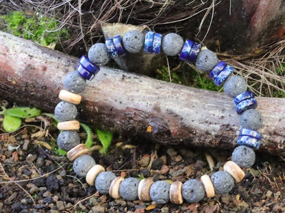 Heishi Gemstone Beads, Picasso Jasper Gemstone and grey Lava and beautiful Disc coconut beads. Super trendy for him & her