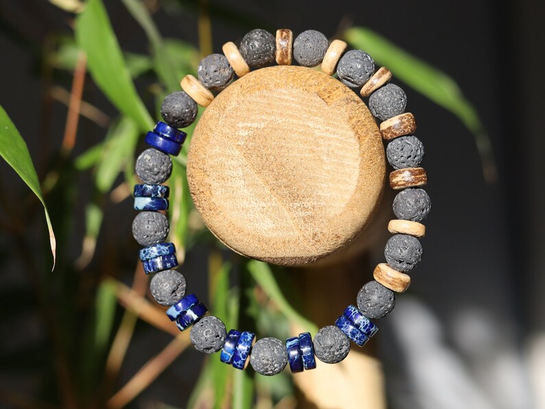 Heishi Gemstone Beads, Picasso Jasper Gemstone and grey Lava and beautiful Disc coconut beads. Super trendy for him & her