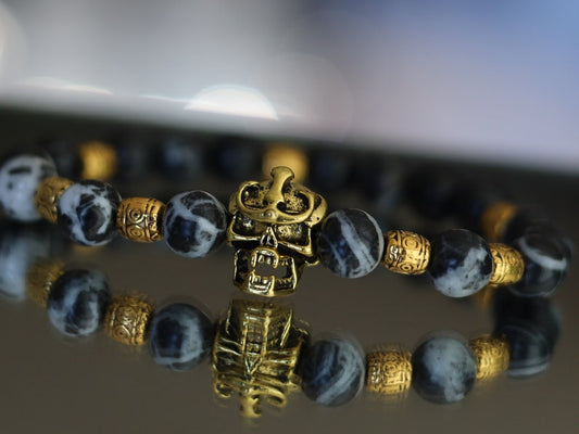 Bracelet Zebra Jaspers energy bracelet with Tibetan Style Alloy Bead, Dragon Head, Antique Golden and Tibetan Style Alloy Beads.