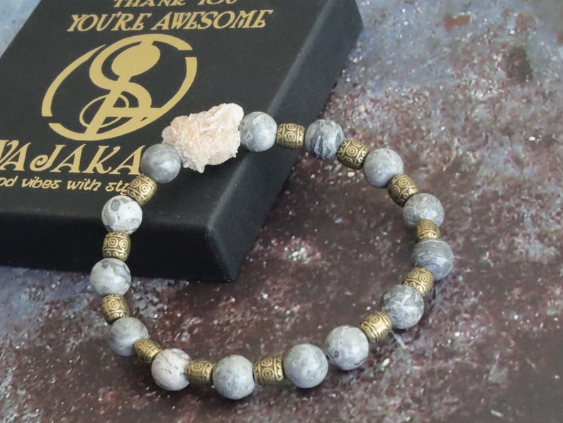 Round Natural Map Stone/Picasso Stone/Picasso Jasper Beads with Gypsum Desert Rose Genuine. Combined with Tibetan Style Alloy Beads