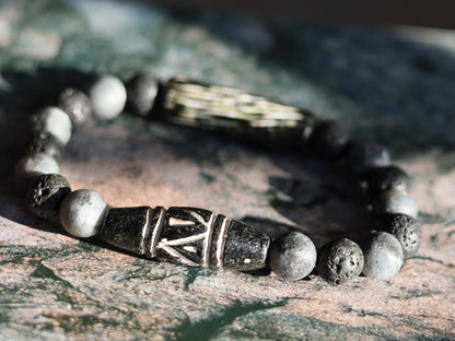 Natural stone beads labradorite 8mm Anthracite matte combined with Lava beads and 2 beautiful handmade handmade clay  Adora beads.
