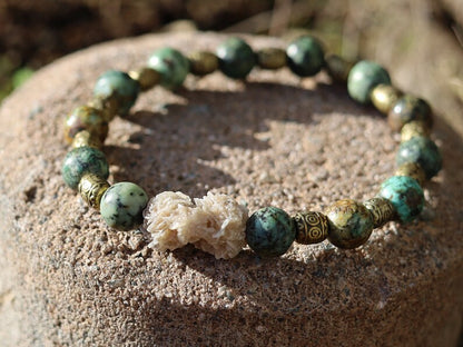 African Turquoise Beads with Gypsum Desert Rose Genuine. Combined with Tibetan Style Alloy Beads, Antique Golden Color