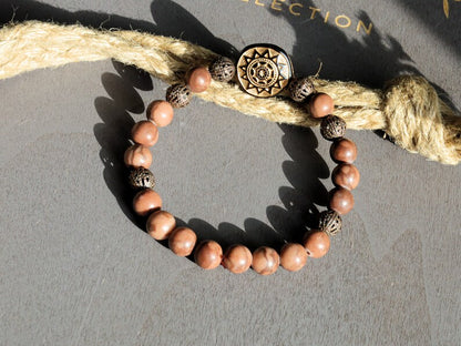 Tribal Totem Sun with  Zebra Jaspers beads and  Filigree in Bronze (dark Antique Copper) tone beads. to stimulate...