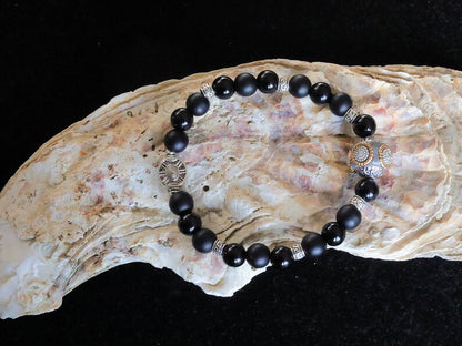 Black Agate Shiny and matte combined with Handmade Indonesia Bead and Tibetan Style Beads.  help you calm down