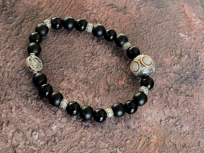 Black Agate Shiny and matte combined with Handmade Indonesia Bead and Tibetan Style Beads.  help you calm down