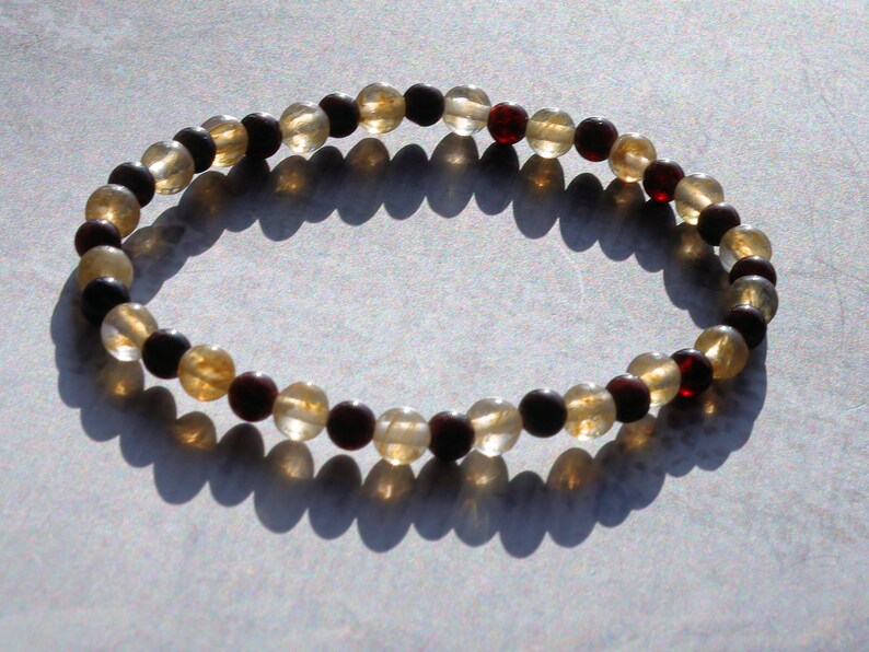 The Bāla Sagrahi Kids Collection. Children's Size Citrine 4 mm Gemstone Bracelet with 3mm Red Garnet beads. Gift for Kids.
