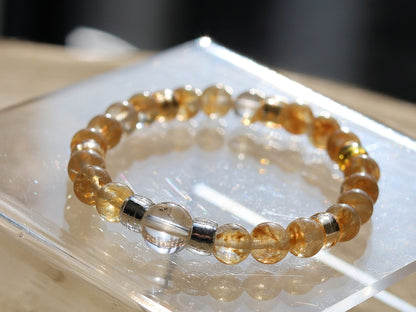 The Bāla Sagrahi Kids Collection. Children's Size Citrine 6 mm Gemstone Bracelet with Rock crystal  and acrylic Bead. Gifts for kids.