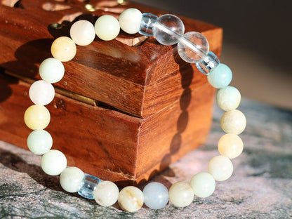 The Bāla Sagrahi Kids Collection. Children's Size Amazonite 6 mm Gemstone Bracelet with2x bead 8mm Rock crystal - suitable from birth.