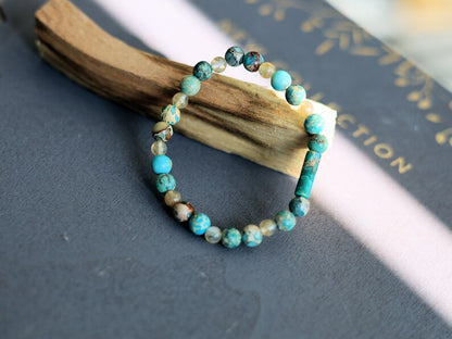 The Bāla Sagrahi Kids Collection. Children's Size  Turquoise Emperor Jasper 6 mm Gemstone Bracelet with 4mm Citrine beads.