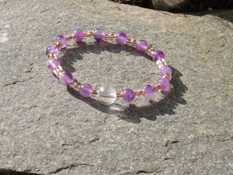 The Bāla Sagrahi Kids Collection. Children's Size 6 mm Amethyst Bracelet with Preciosa Rocailles Czech glass. Gift for Kids.