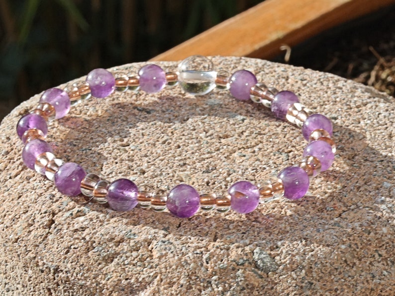 The Bāla Sagrahi Kids Collection. Children's Size 6 mm Amethyst Bracelet with Preciosa Rocailles Czech glass. Gift for Kids.