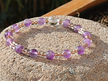 The Bāla Sagrahi Kids Collection. Children's Size 6 mm Amethyst Bracelet with Preciosa Rocailles Czech glass. Gift for Kids.