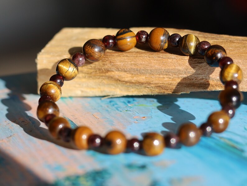 The Bāla Sagrahi Kids Collection. Children's SizeTiger eye 6 mm Gemstone Bracelet with 4mm Red Garnet. Gift for kids.