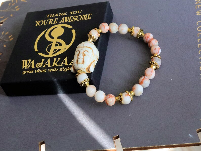 Beautiful large bead of real magnesite: Buddha combined with The healing properties of Netstone. Meaningful & symbolic merchandise