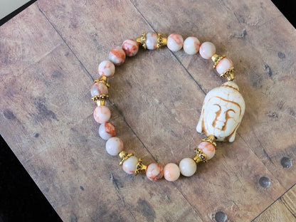 Beautiful large bead of real magnesite: Buddha combined with The healing properties of Netstone. Meaningful & symbolic merchandise