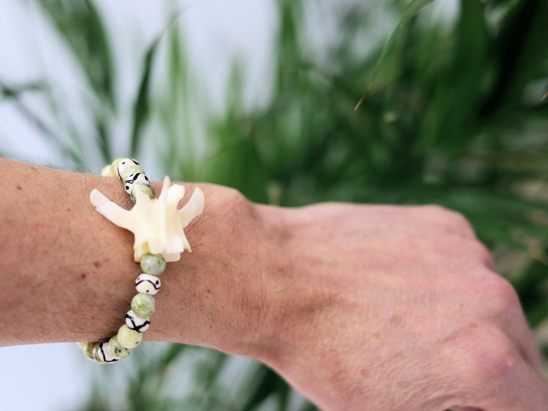 Rare Real Fox Vertebra combined with Natural Yellow Turquoise Jasper Beads. And Wavy Line & Dots Bone Beads.
