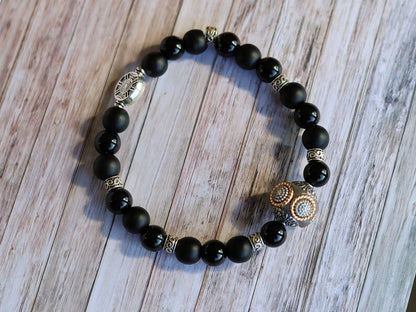 Black Agate Shiny and matte combined with Handmade Indonesia Bead and Tibetan Style Beads.  help you calm down