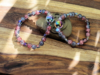 Summer set BRACELETS. Holographic beads with Colour sparkling Glass beads and hexagon holographic glass beads.