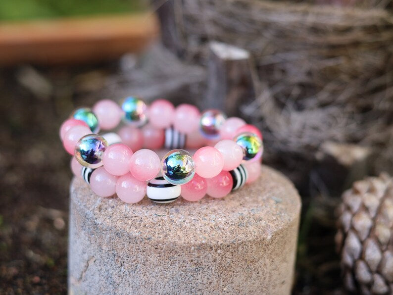 Summer BRACELET. Unique Ombre beaded bracelets with holographic beads and two-tone  Black and white beads.