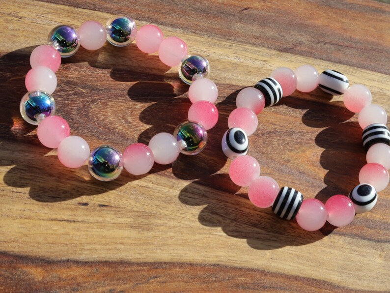 Summer BRACELET. Unique Ombre beaded bracelets with holographic beads and two-tone  Black and white beads.