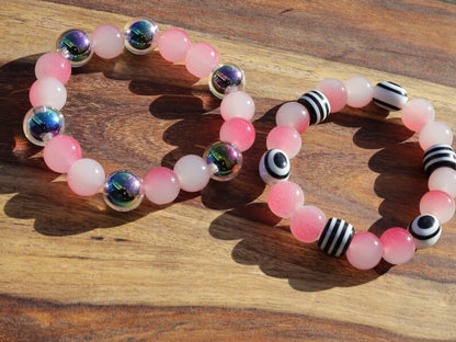 Summer BRACELET. Unique Ombre beaded bracelets with holographic beads and two-tone  Black and white beads.