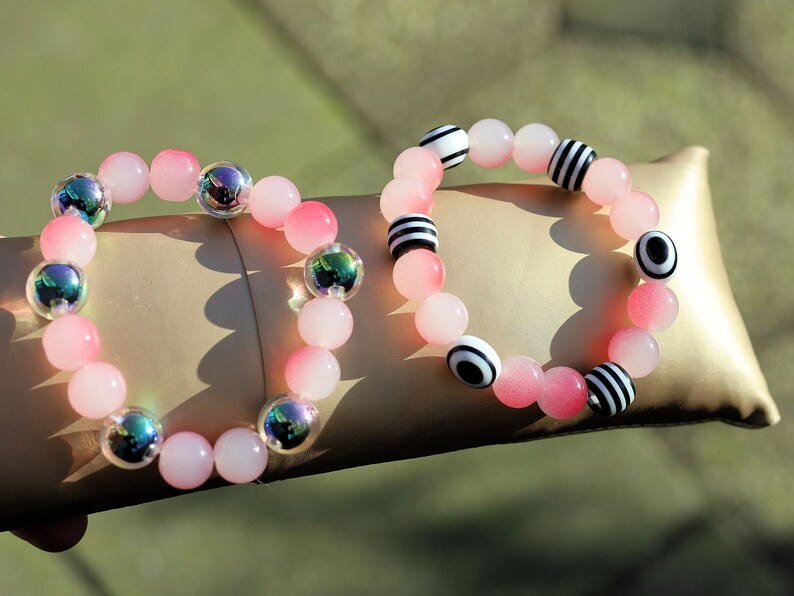 Summer BRACELET. Unique Ombre beaded bracelets with holographic beads and two-tone  Black and white beads.