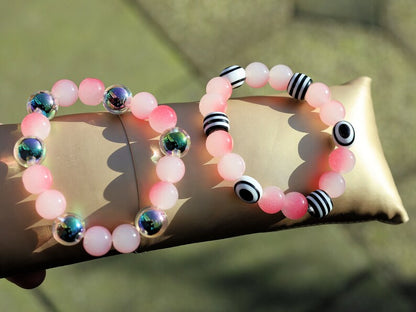 Summer BRACELET. Unique Ombre beaded bracelets with holographic beads and two-tone  Black and white beads.