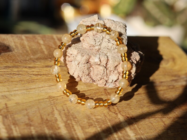 The Bāla Sagrahi Kids Collection. Children's Size Citrine 6 mm Gemstone Bracelet with Preciosa Rocailles Czech glass. Gift for Kids.