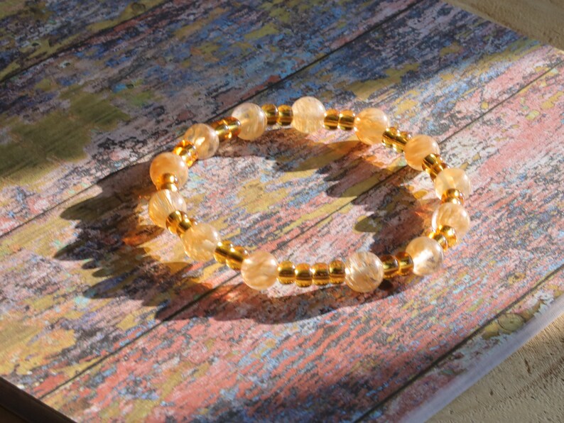 The Bāla Sagrahi Kids Collection. Children's Size Citrine 6 mm Gemstone Bracelet with Preciosa Rocailles Czech glass. Gift for Kids.
