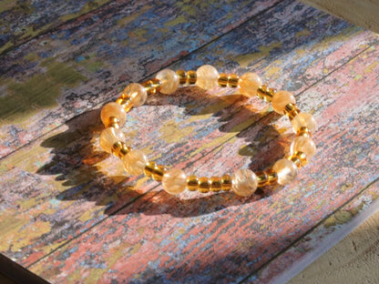 The Bāla Sagrahi Kids Collection. Children's Size Citrine 6 mm Gemstone Bracelet with Preciosa Rocailles Czech glass. Gift for Kids.