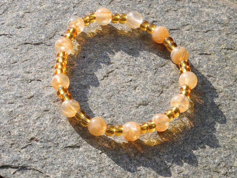 The Bāla Sagrahi Kids Collection. Children's Size Citrine 6 mm Gemstone Bracelet with Preciosa Rocailles Czech glass. Gift for Kids.