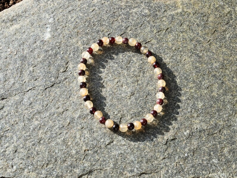 The Bāla Sagrahi Kids Collection. Children's Size Citrine 4 mm Gemstone Bracelet with 3mm Red Garnet beads. Gift for Kids.