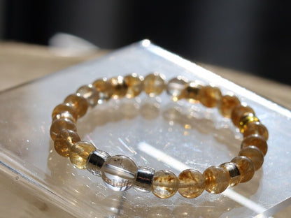 The Bāla Sagrahi Kids Collection. Children's Size Citrine 6 mm Gemstone Bracelet with Rock crystal  and acrylic Bead. Gifts for kids.