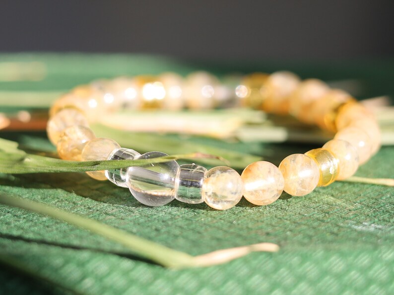 The Bāla Sagrahi Kids Collection. Children's Size Citrine 6 mm Gemstone Bracelet with Rock crystal  and acrylic Bead. Gifts for kids.