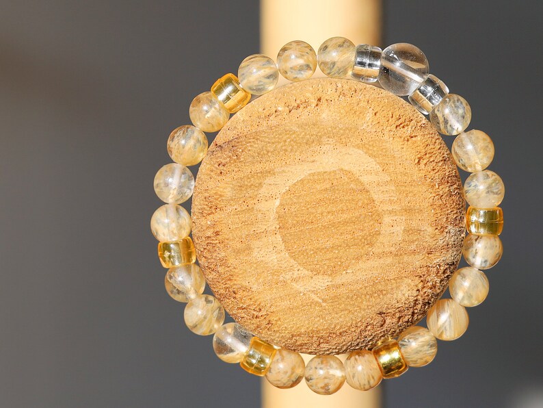 The Bāla Sagrahi Kids Collection. Children's Size Citrine 6 mm Gemstone Bracelet with Rock crystal  and acrylic Bead. Gifts for kids.