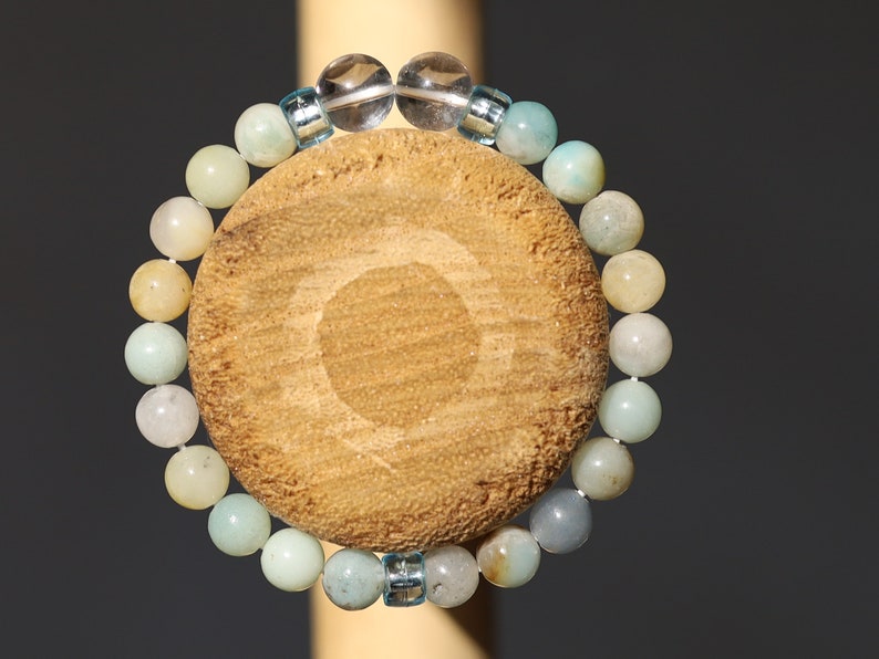 The Bāla Sagrahi Kids Collection. Children's Size Amazonite 6 mm Gemstone Bracelet with2x bead 8mm Rock crystal - suitable from birth.