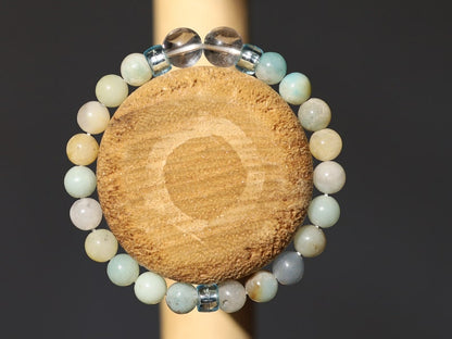 The Bāla Sagrahi Kids Collection. Children's Size Amazonite 6 mm Gemstone Bracelet with2x bead 8mm Rock crystal - suitable from birth.